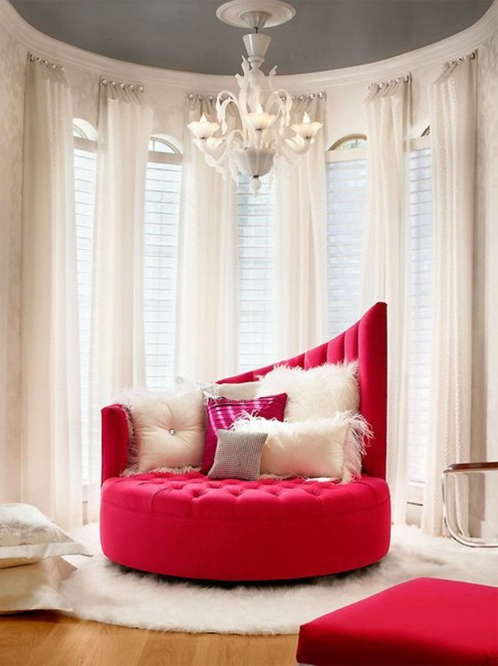 Barok tasarım beyaz-perde-yuvarlak Couch kırmızı abartılı mobilya