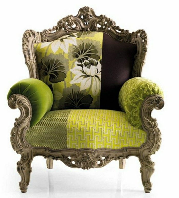 Barokový stoličky talianskeho dizajnu-zeleno-kvetina