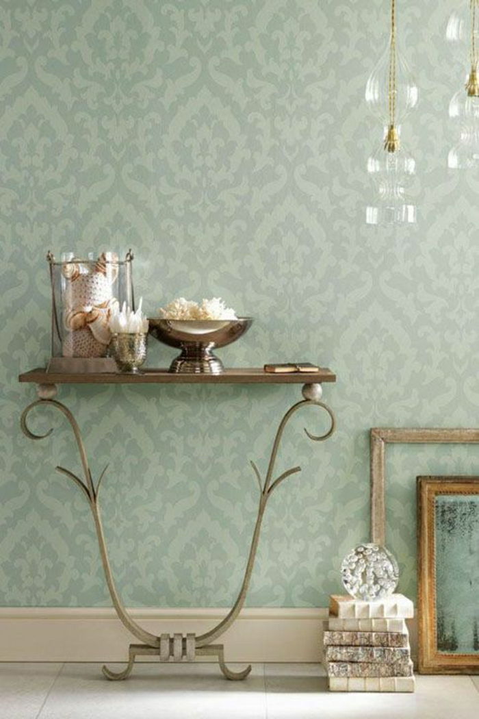 Barocco wallpaper-menta souvenir verde-mare lampadario