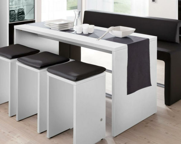 Bar Table Set med krakk-i-hvit design