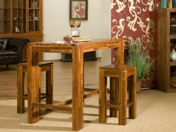 Bar mesa-com-dois bancos de madeira Ideas