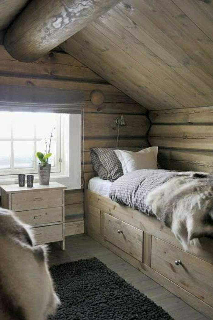 cabana țară perne de pat din lemn inclinata blana