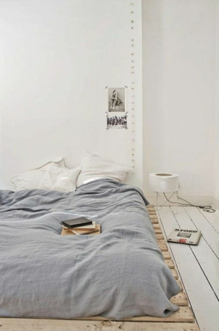 Bed-of-palet odalı minimalist tasarımı İskandinav tarzı mobilyalar