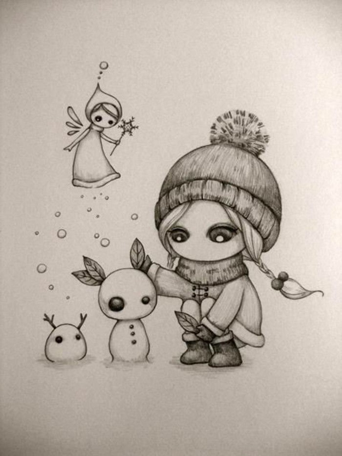 desene-cu creionul Fata si Snowmen