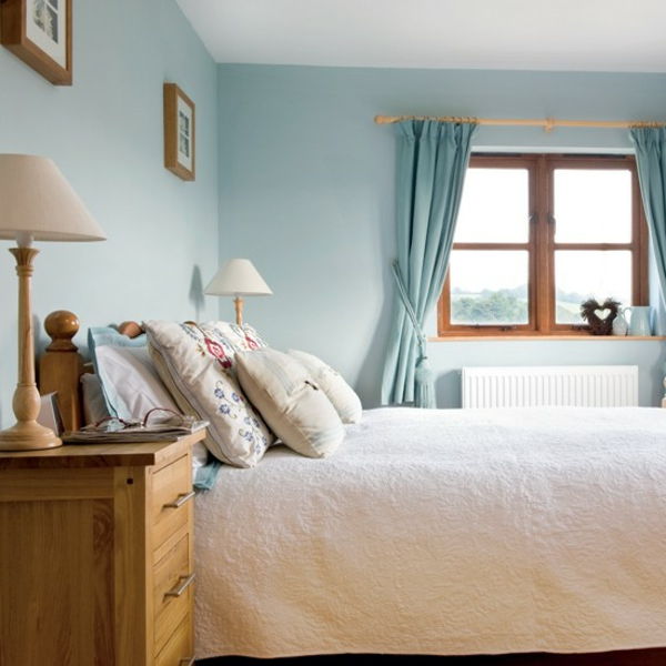 notranja hiša stil spalnica - modri zid stene