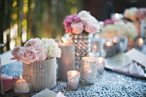 Flower Rhinestones Vase Tabell Deco nyttårs Rose hvit-rosa