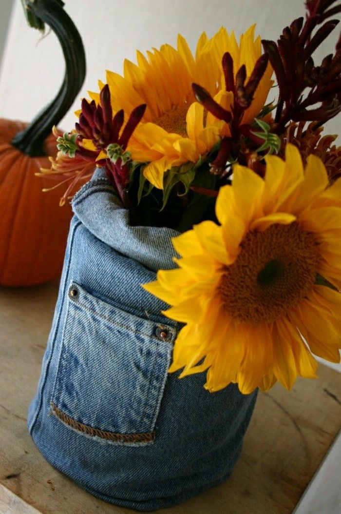 Vaza sestava sončnična Jeans majhno vrečko darilo buče
