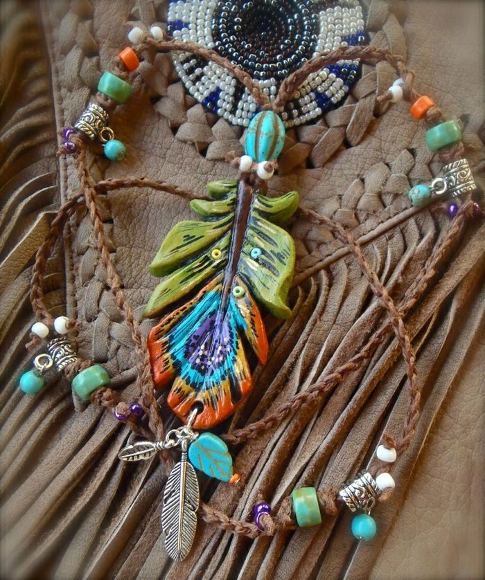 Boho-hippi takı Peacock Feather çingene tarzı zincir deri saçak