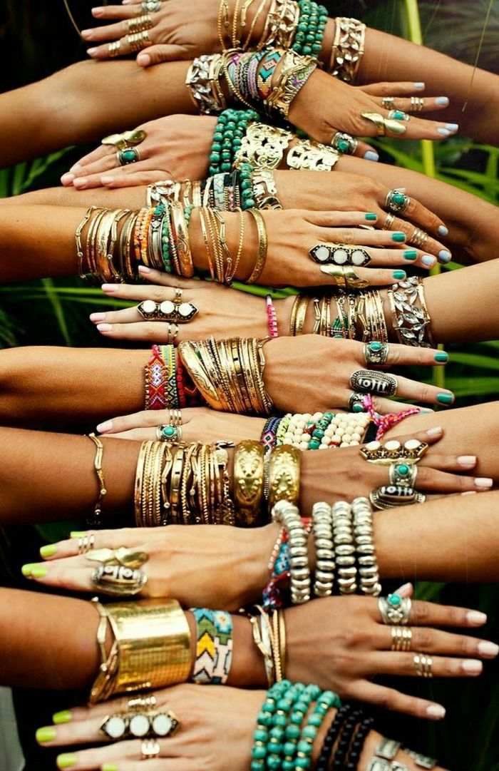 Boho mode hippie stil tillbehör smycken armband ringar metall golden-sten pärlor