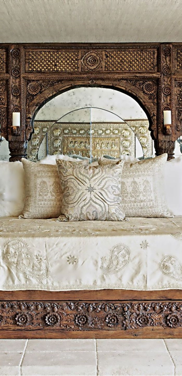 Boho-sobno leseno posteljo ogledalo boho Pillow