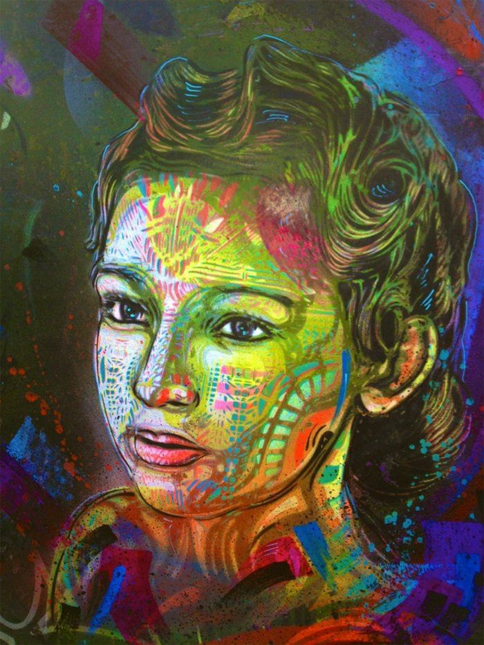 C215 artysta graffiti, street-art-piękna kobieta rysunek