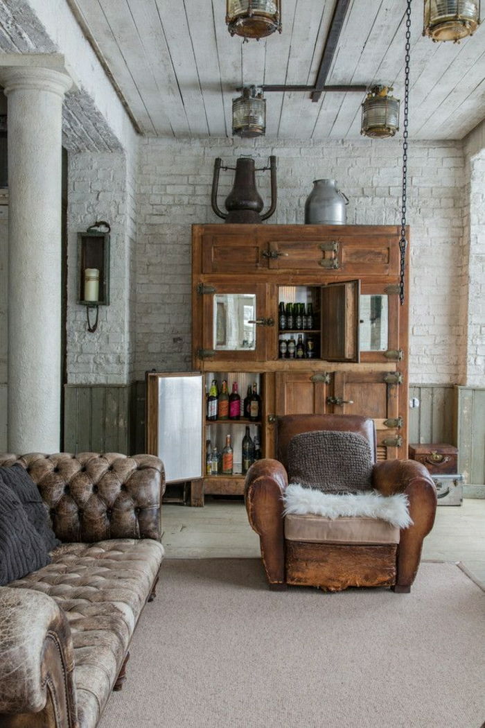 Chesterfield sofos-kėdė rustik stilius Mediena