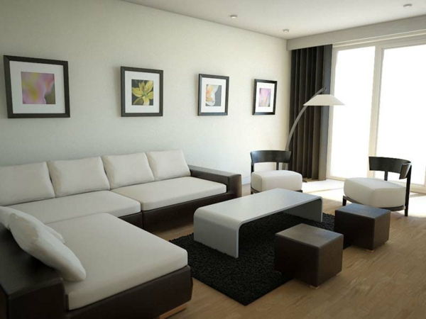 Vardagsrummet upprättat - soffa i vit färg