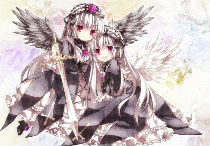 Chladné obrázky dva anime bábiky-s-krídla