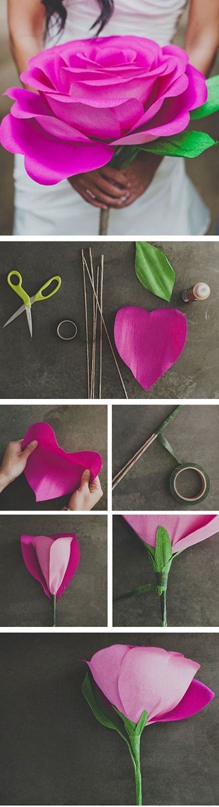 DIY-decoratie-idee, maak bloemen van crêpepapier, nooit verwelken, creatief