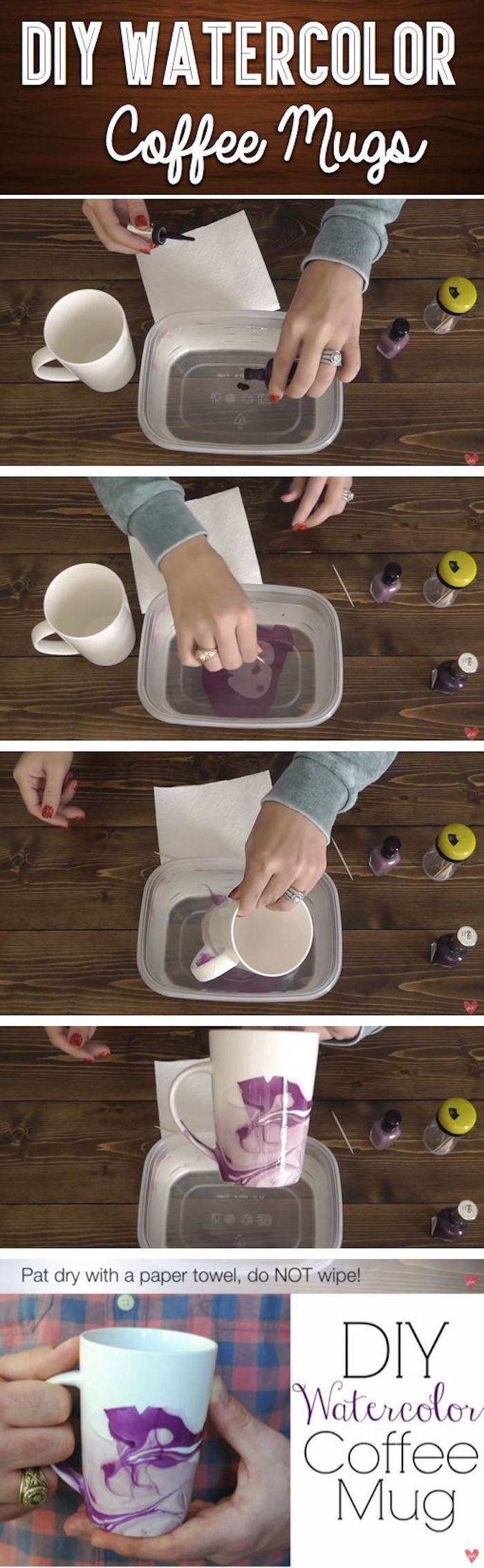 DIY, ustvarjalna ideja, barva skodelica z lakom v škrlatu