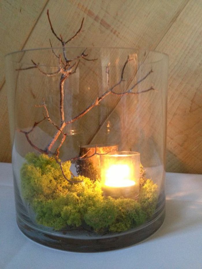Dekoratyviniai Moss-A-windlicht-su-samanų-du-ir-žvakių