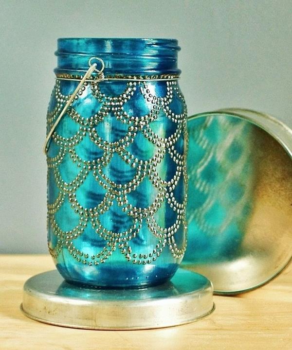 Decoratief glas in blauw-en-gouden-glas deco
