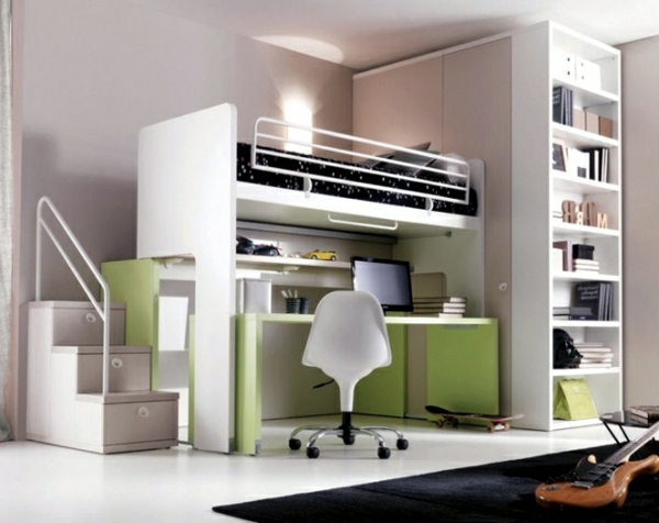 Designidéer loftsäng-med-en-desk-in.-White