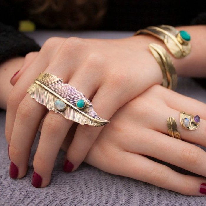 Designer anelli anelli eccezionali con pietre preziose piume Decoration Boho
