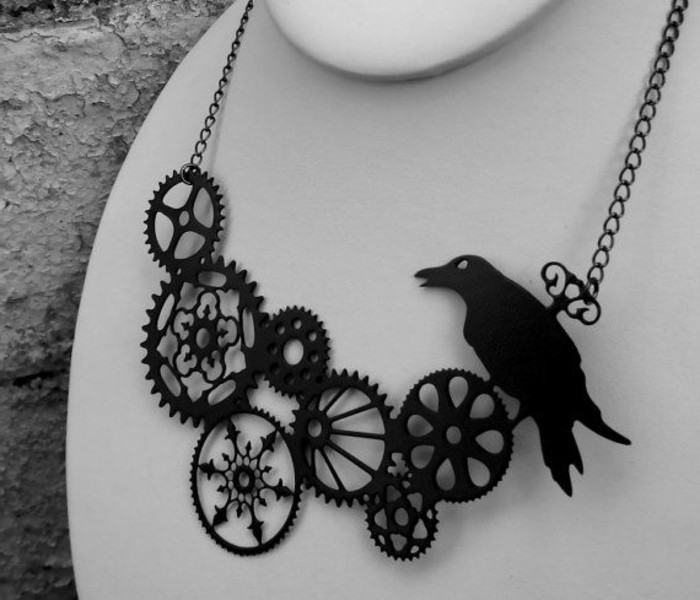 Designer šperky Steampunk reťaz s Raven-čierna