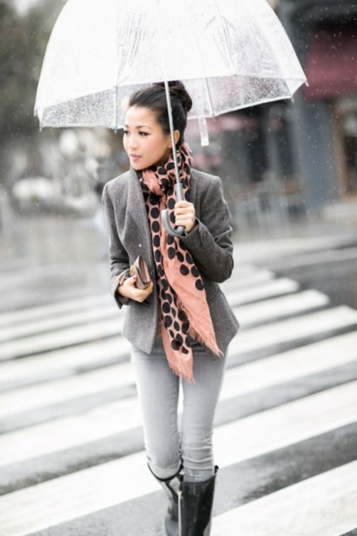 Transparent Umbrela doamnă cu gri-sakko