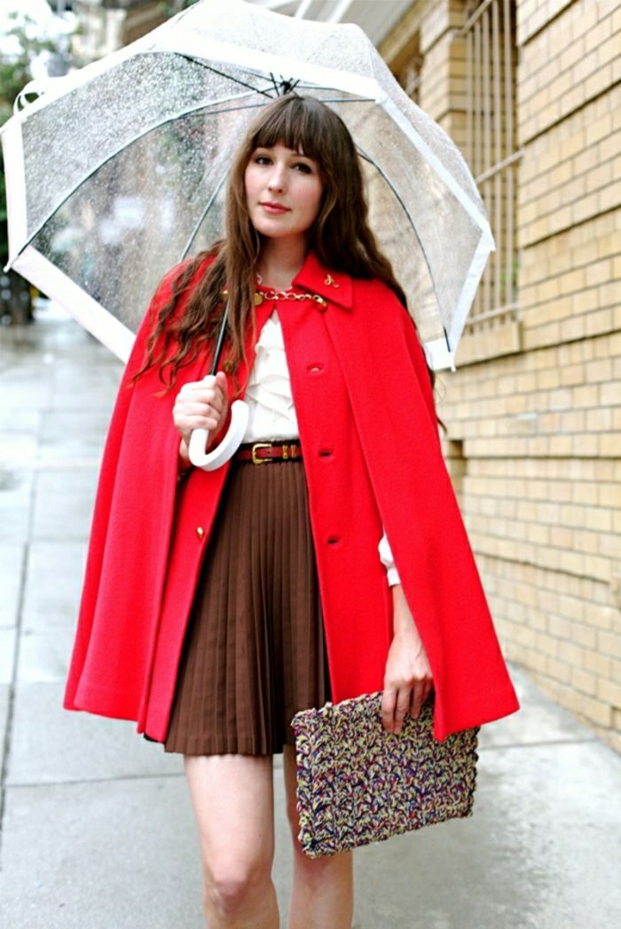 Transparentné dáždnik žena-červený kabát