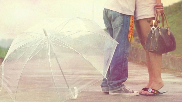 Transparentné dáždnik dážď-young-and-girl