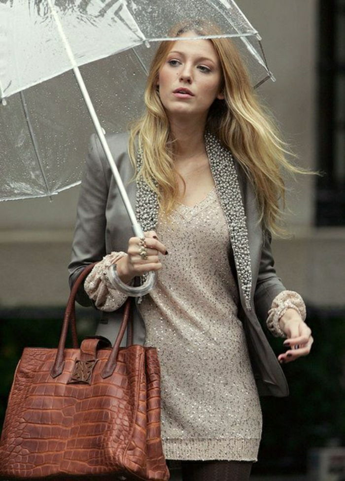 Transparentné dáždnik a hnedé-hand pocket