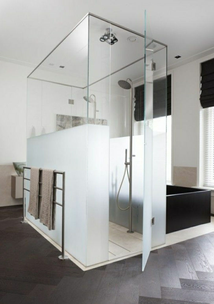 Obudowa-matowe szkło prysznic umieszczenie płytki podłogowe