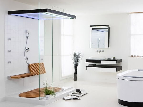 Dusch med hytt gjorda glas i badrum design