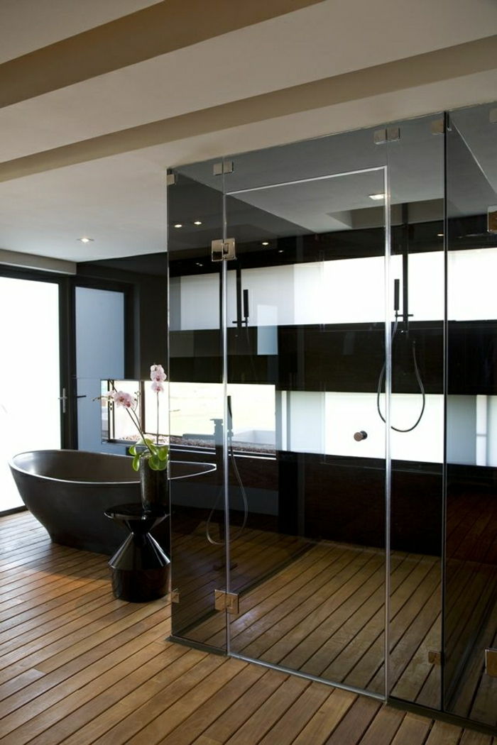 Dušas pertvarų stiklo vonia-juoda-erdvinių Vonios orchidėjos
