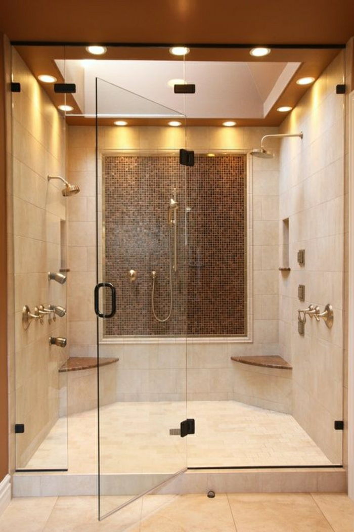 Kabiny prysznicowe szklane dwumiejscowe lampy mozaikowe