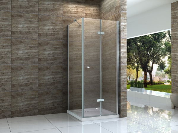 En duschkabin av glas Modern design brun plattor