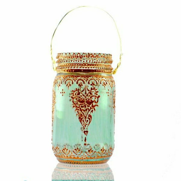 Einweckglas Lantern Marokko stijl turquoise en goud hennapatronen
