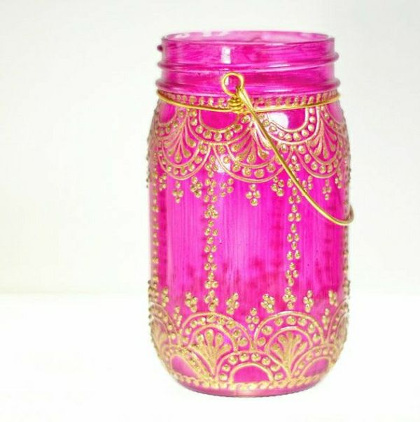 hängande-Einweckglas Lantern Süßes Rosa golden henna mönster