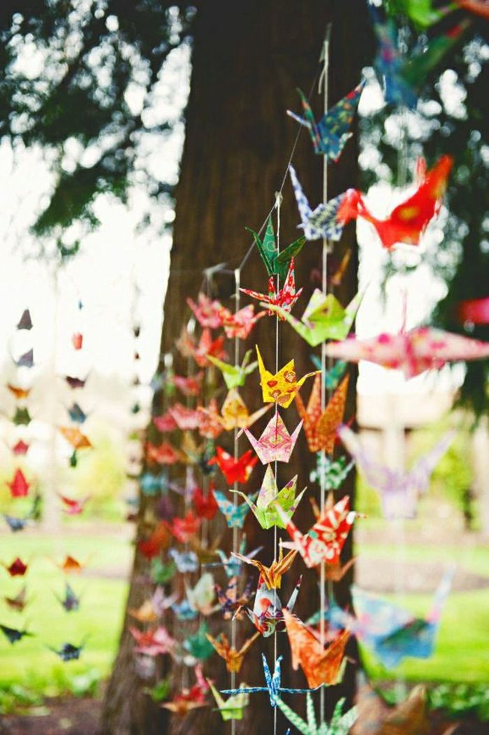 Ricezione-in-libera-Garden linea di pesca decorazione evento festone-colorati gru origami