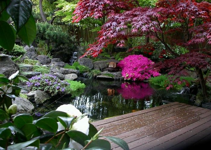 Zunanjost ideja Zen Garden japonsko-style Lake Flower kamni