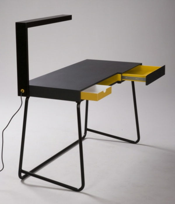 designer desk - model negru cu sertare galbene