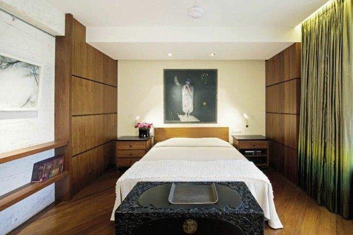 Feng Shui dormitor cu perdea verde-