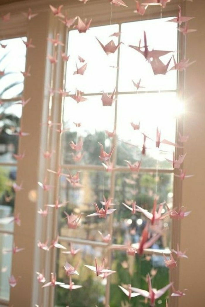 Finestra Decorazione gru roseo-origami