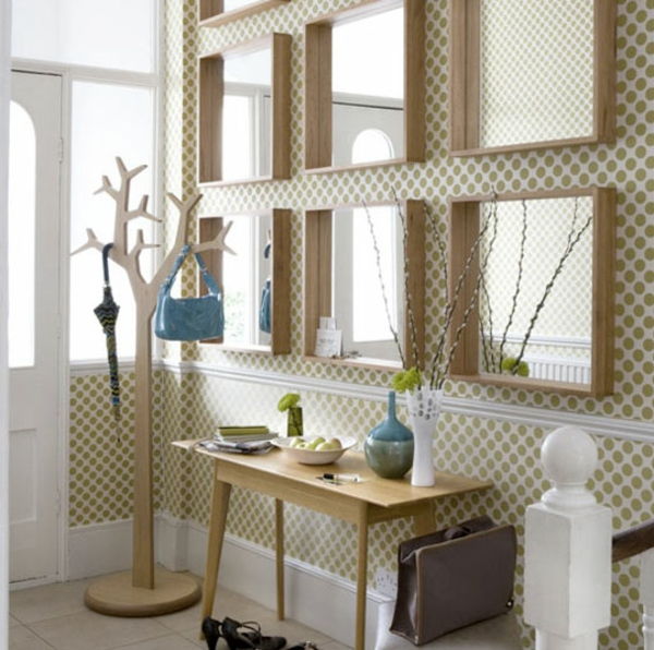 Hall Wallpaper Mirror Wooden Table. Hall Frame