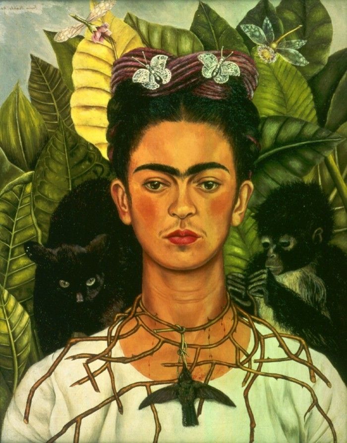 Frida Kahlo Autoportret Thorn Collar 1940s Animale Exotice Monkey Cat