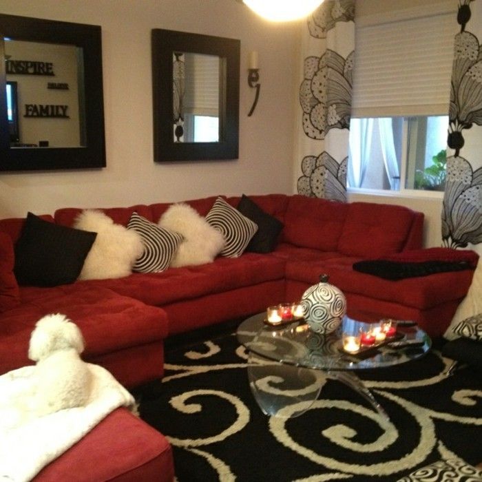 Gardiner Teppe Pute med svart-hvitt mønster sofa-rød