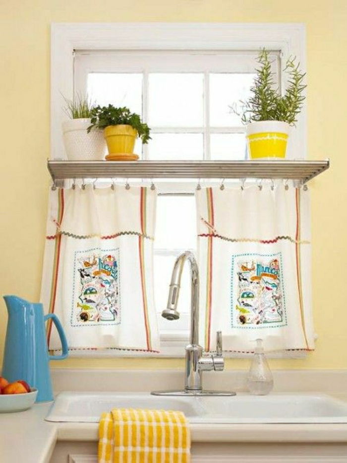 Zavese-za-majhno okno Smešno vzorcev vode umivalnik lončnice