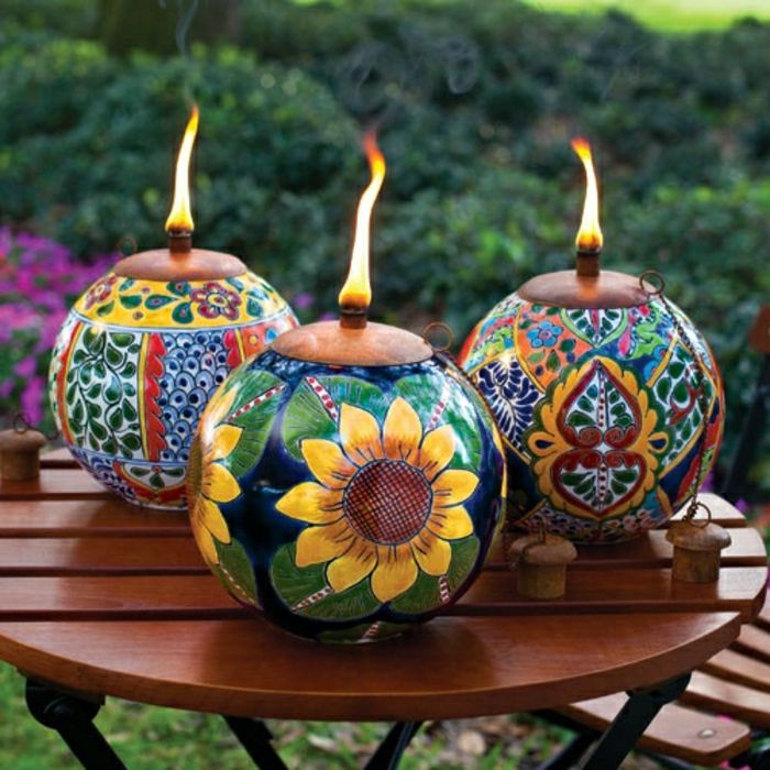 Hage Dekor Tabell Torch potter Sunflower Dekor håndmalte Boho stil indisk-orientalske motiver