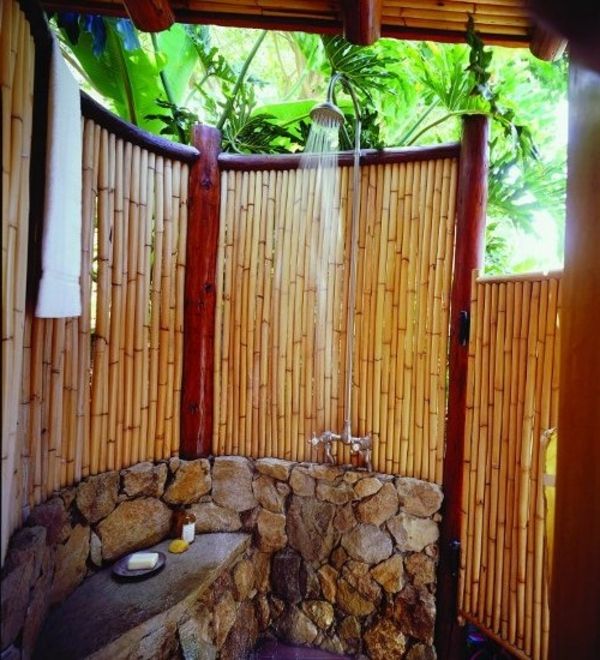 Jardim idéias de bambu Duche Tela pedra-terra fora-build