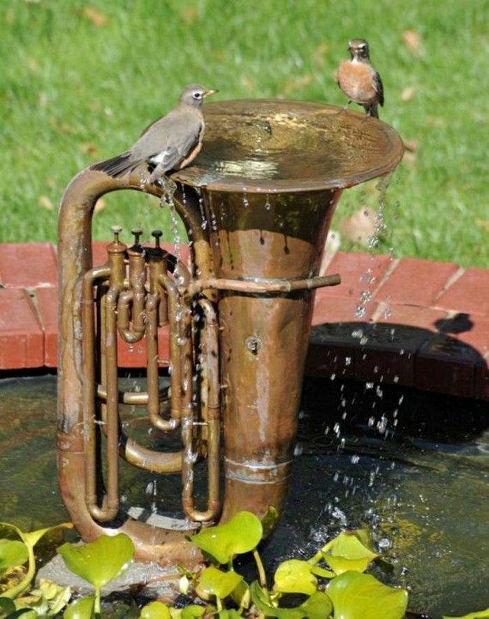 Garden Tuba Fountain Birds