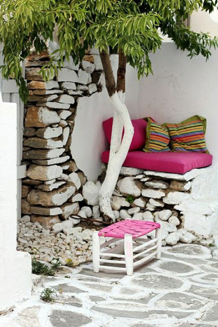 Jardim de estilo mediterrânico Almofada cor de oliva pedras decorativas