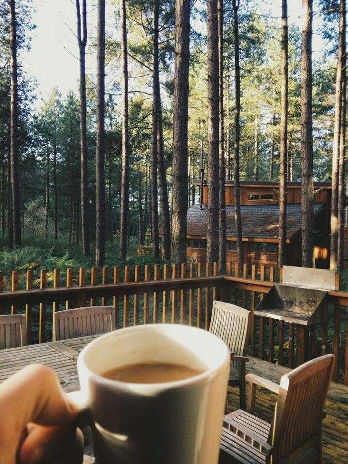 Fjell Skog Huts hus veranda Morning Coffee